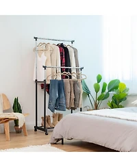 Iris Usa Adjustable Double Rod Clothes Rack, Garment Rack, Clothing Rack with Wheels
