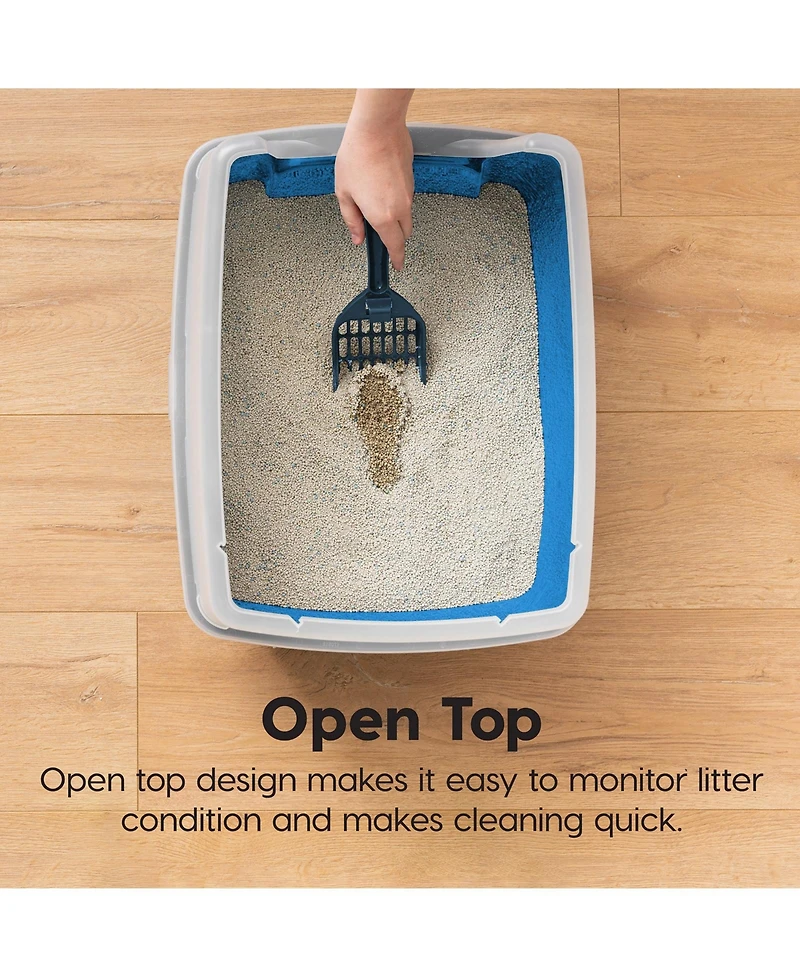 Iris Usa Usa Open Top Cat Litter Tray with Scoop and Scatter Shield, Cat Litter Pan, Blue