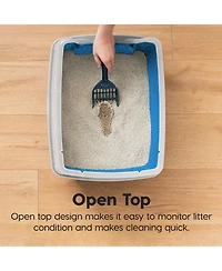 Iris Usa Usa Open Top Cat Litter Tray with Scoop and Scatter Shield, Cat Litter Pan, Blue