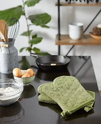 Design Imports Basic Terry Collection 100% Cotton Quilted, Oven Mitt, Antique Green, 2 Piece