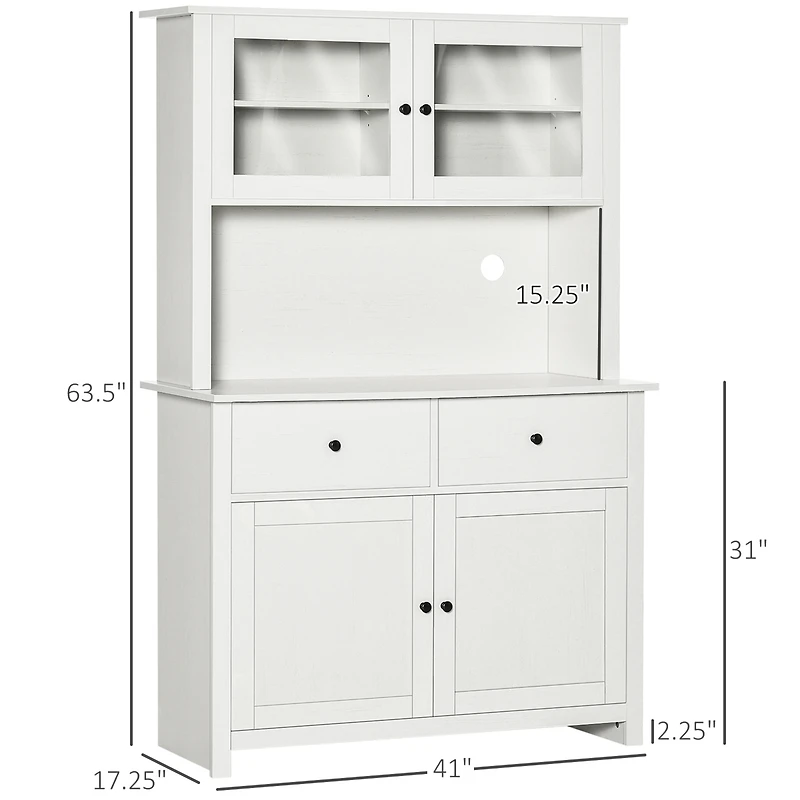 Homcom 63.5" Buffet with Hutch, Kitchen Pantry W/ Shelves, Antique