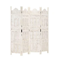 vidaXL Hand carved 4-Panel Room Divider White 63"x65" Solid Mango Wood