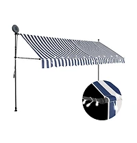 Manual Retractable Awning with Led 137.8" Blue and White