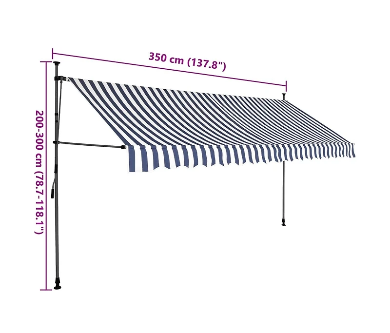Manual Retractable Awning with Led 137.8" Blue and White