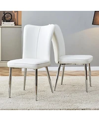 Modern minimalist dining chairs, office chairs. 2piece set of white Pu seats with silver metal legs. Suitable for restaurants, living rooms, and offic
