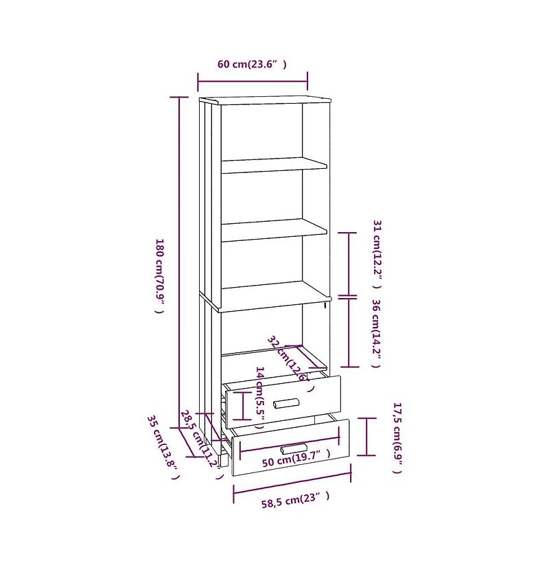 Highboard Hamar Honey Brown 23.6"x13.8"x70.9" Solid Wood Pine