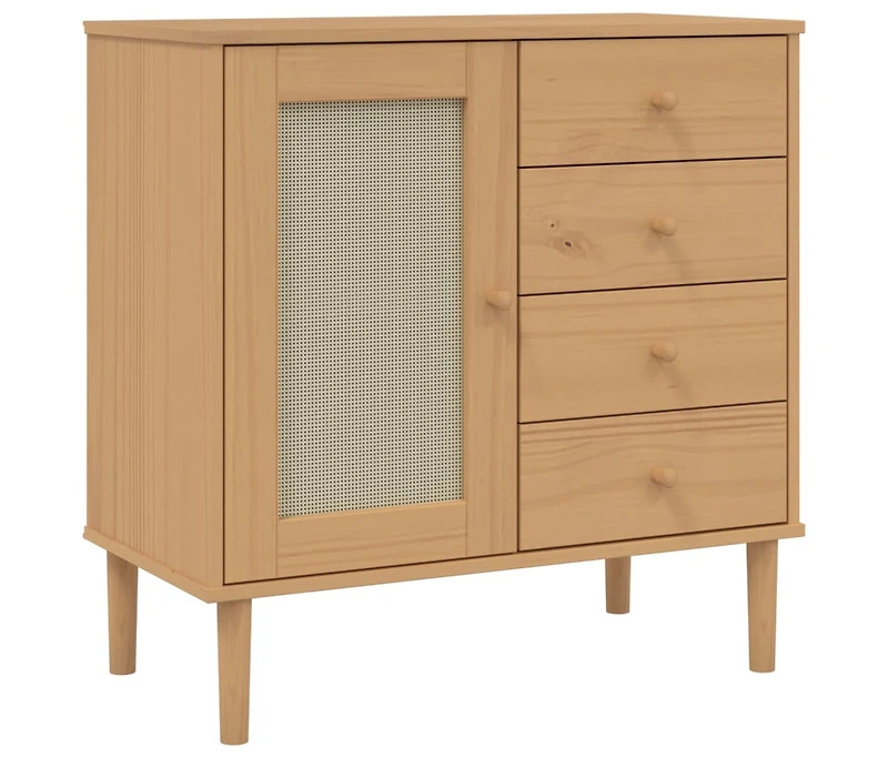 Sideboard Senja Rattan Look Brown 31.5"x15.7"x31.5" Solid Wood Pine