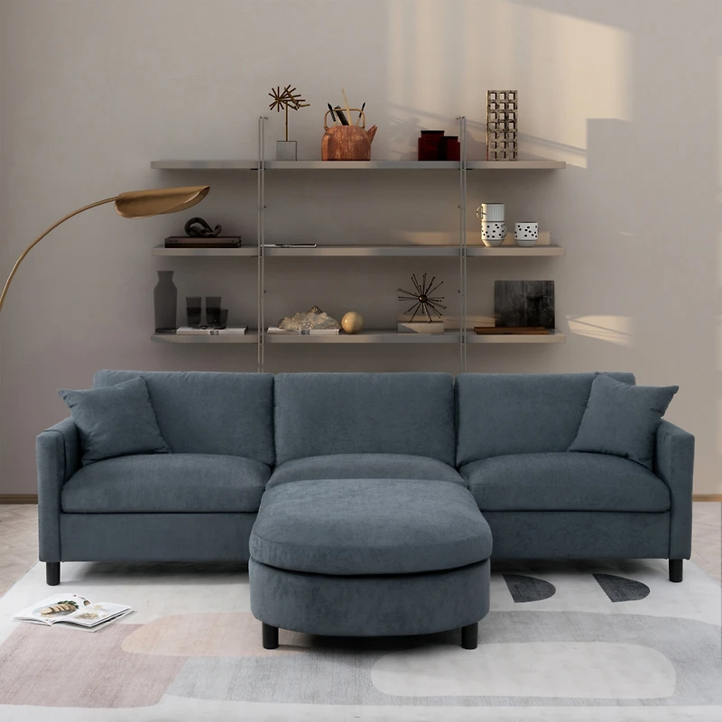 Streamdale Furniture 107.87'Sectional Sofa Couch With 1 Ottoman, Seat Cushion And Back Cushion Removable