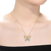 Chic Two Tone Plated with Cubic Zirconia Butterfly Pendant Necklace