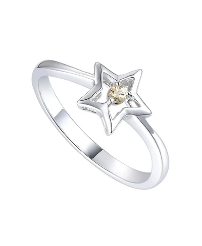 GiGiGirl Sterling Silver White Gold Plated with Yellow Tourmaline Cz Star Ring