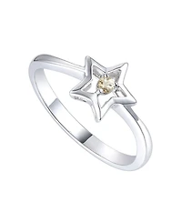 GiGiGirl Sterling Silver White Gold Plated with Yellow Tourmaline Cz Star Ring
