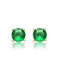 GiGiGirl Adorable 14K Gold Plated Green Cubic Zirconia Stud Earrings for Teens