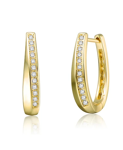14k Yellow Gold Plated Hoop Earrings with Clear Cubic Zirconia