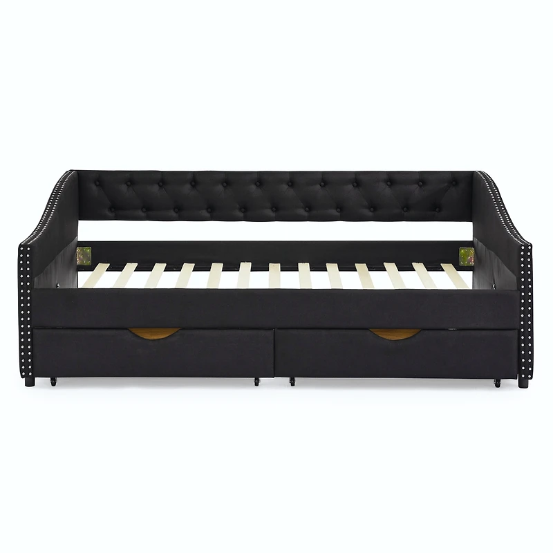 Streamdale Furniture Upholstered Tufted Daybed with Drawers and Copper Nail Detail