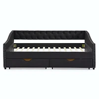 Streamdale Furniture Upholstered Tufted Daybed with Drawers and Copper Nail Detail