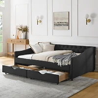 Streamdale Furniture Upholstered Tufted Daybed with Drawers and Copper Nail Detail