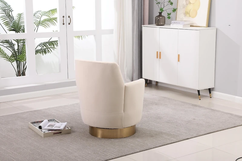 Simplie Fun Beige Velvet Swivel Accent Chair with Gold Base