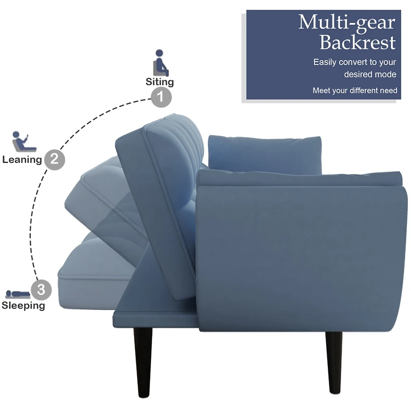 Streamdale Furniture 57" Blue Sofa Soft Two Armrests Throw Pillow Pillow Comfortable Fit Apartment Bedroom Small Space