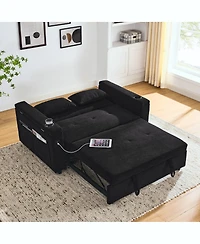 Simplie Fun 54" Pull-Out Sleeper Sofa Bed Double Seat Recliner Sofa Bed With Armrests With Storage