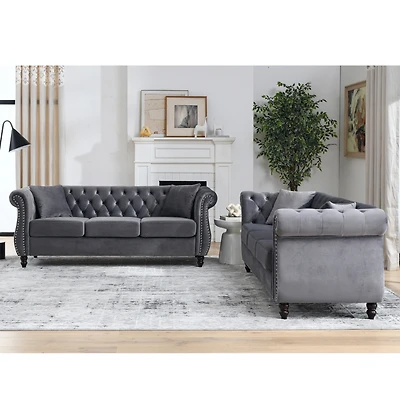 Streamdale Furniture 3-Seater + 3-Seater Combination Sofa.Grey Velvet
