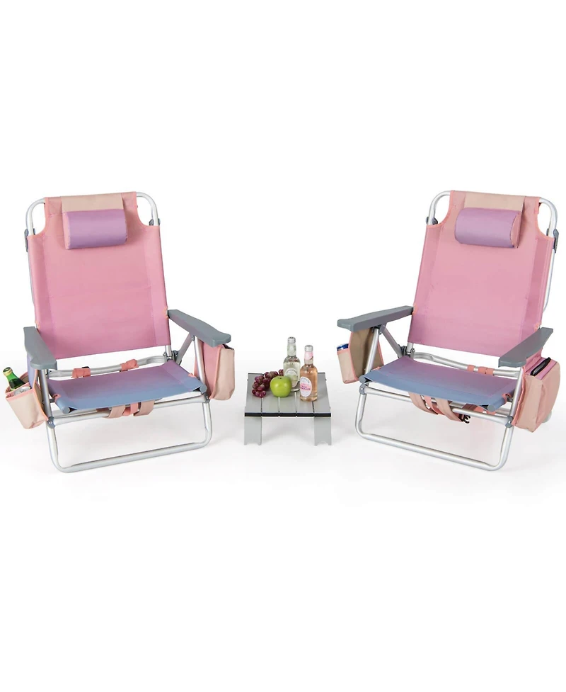 Gymax 2PCS Folding Backpack Beach Chair Table Set 5-Position Outdoor Reclining Chair