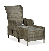 Reclining Patio Chair with Footstool Poly Rattan Brown