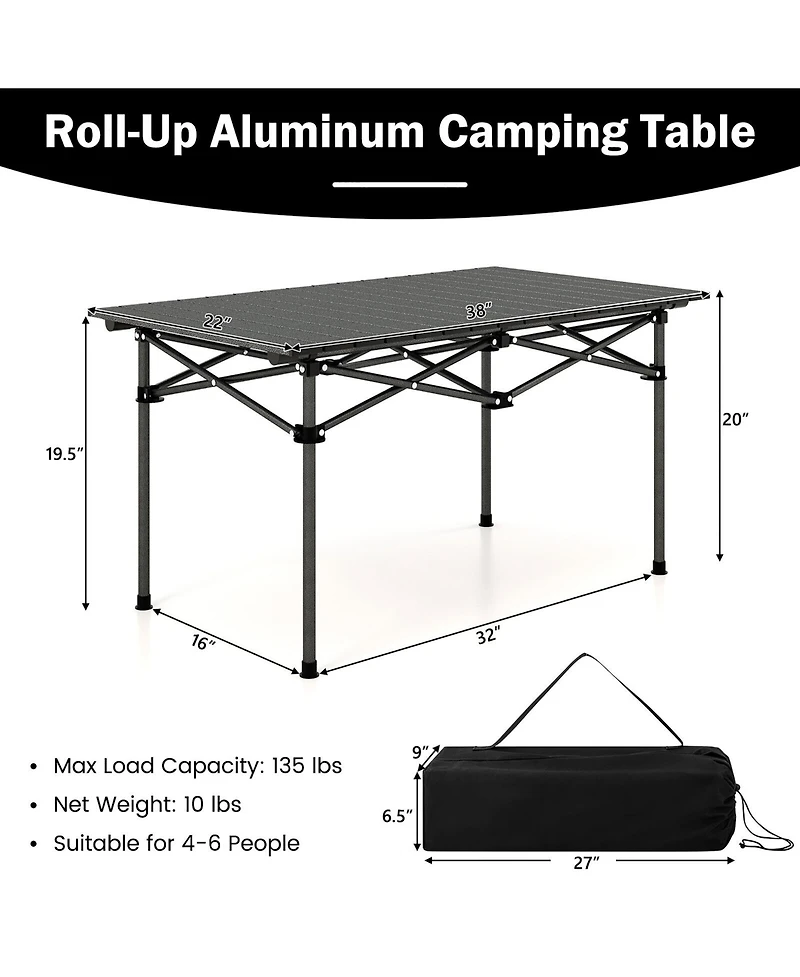 Gymax Aluminum Camping Table for 4-6 People Folding Picnic Table w/ Carry Bag