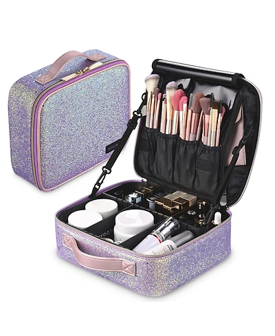 Byootique Portable Glitter Makeup Train Case Brush Holder Cosmetic Bag Travel