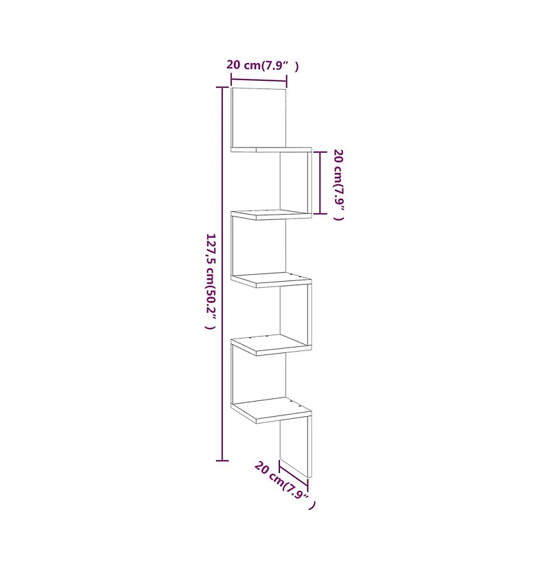 vidaXL Wall Corner Shelf Smoked Oak 7.9"x7.9"x50.2" Engineered Wood