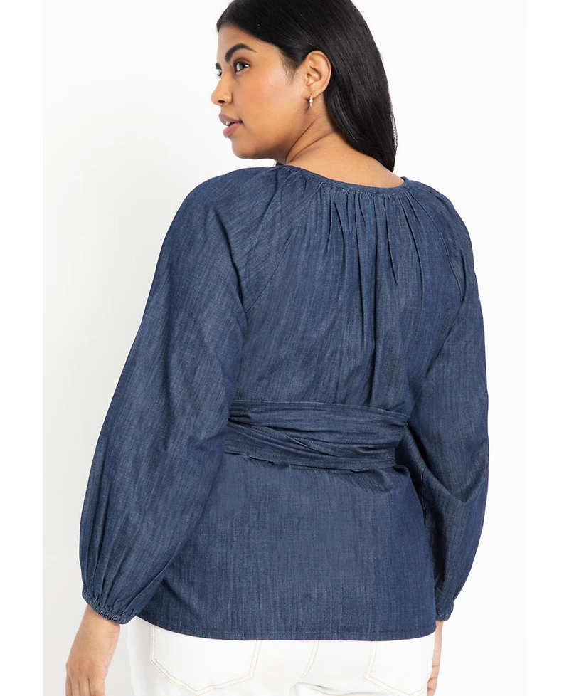 Eloquii Women's Plus Dramatic Faux Wrap Top