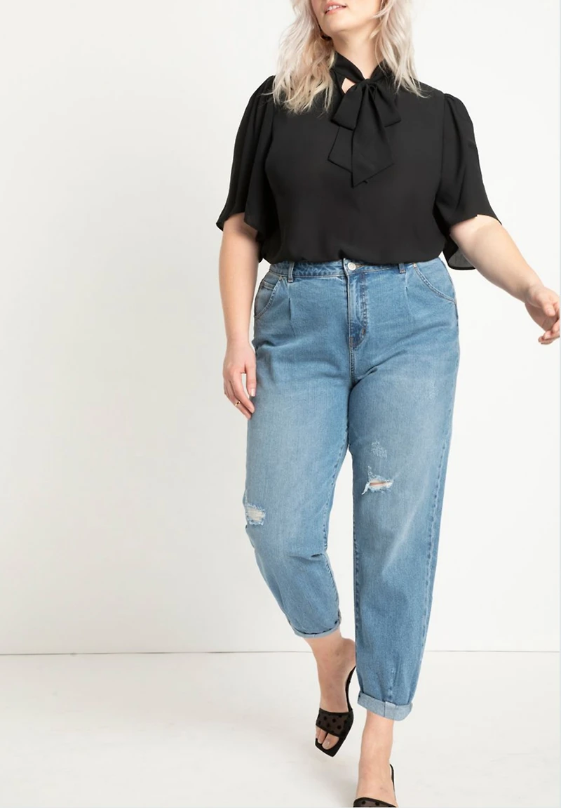 Eloquii Women's Bow Blouse With Flutter Sleeve