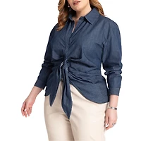 Eloquii Plus Tie Front Collared Blouse