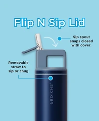 Grosche Alpine Flip 'N Sip Insulated, Leakproof Water Bottle with Straw, 20 Oz, 2pk