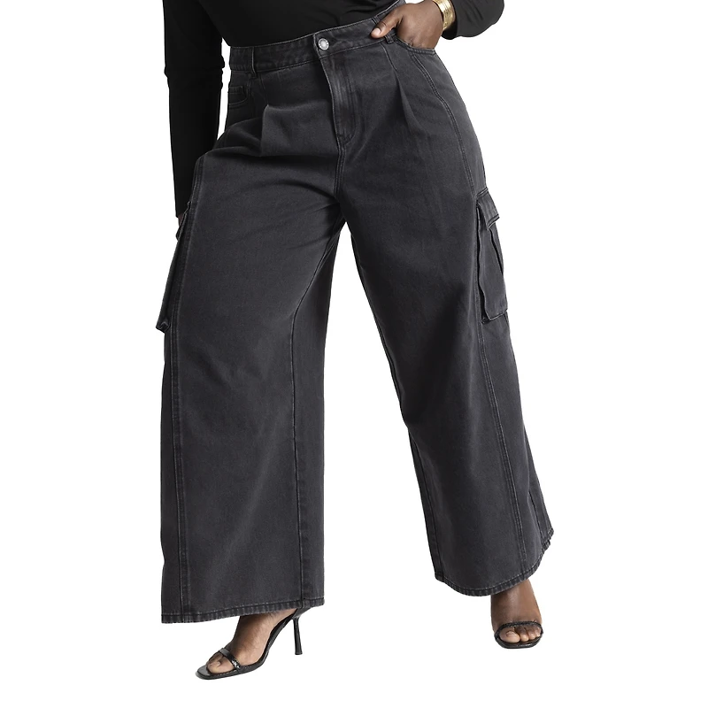 Eloquii Women's Wide Leg Cargo Jean