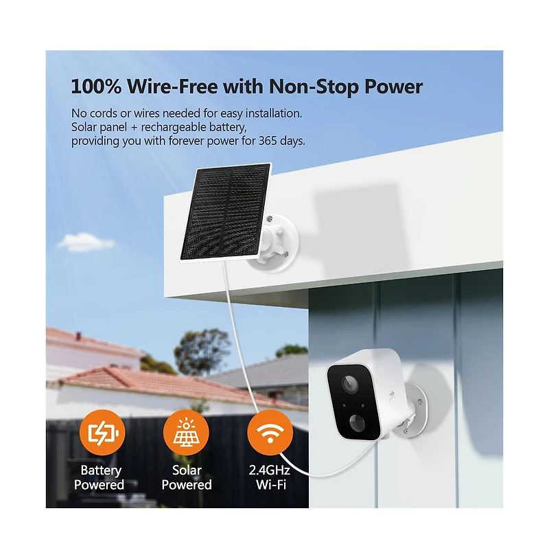 SW03-White 3 Packs 1080P Full Hd Wireless Smart Cameras with Solar Panels and 16GB Tf Card, Supports Night Vision, Wi-Fi and Smartphone App