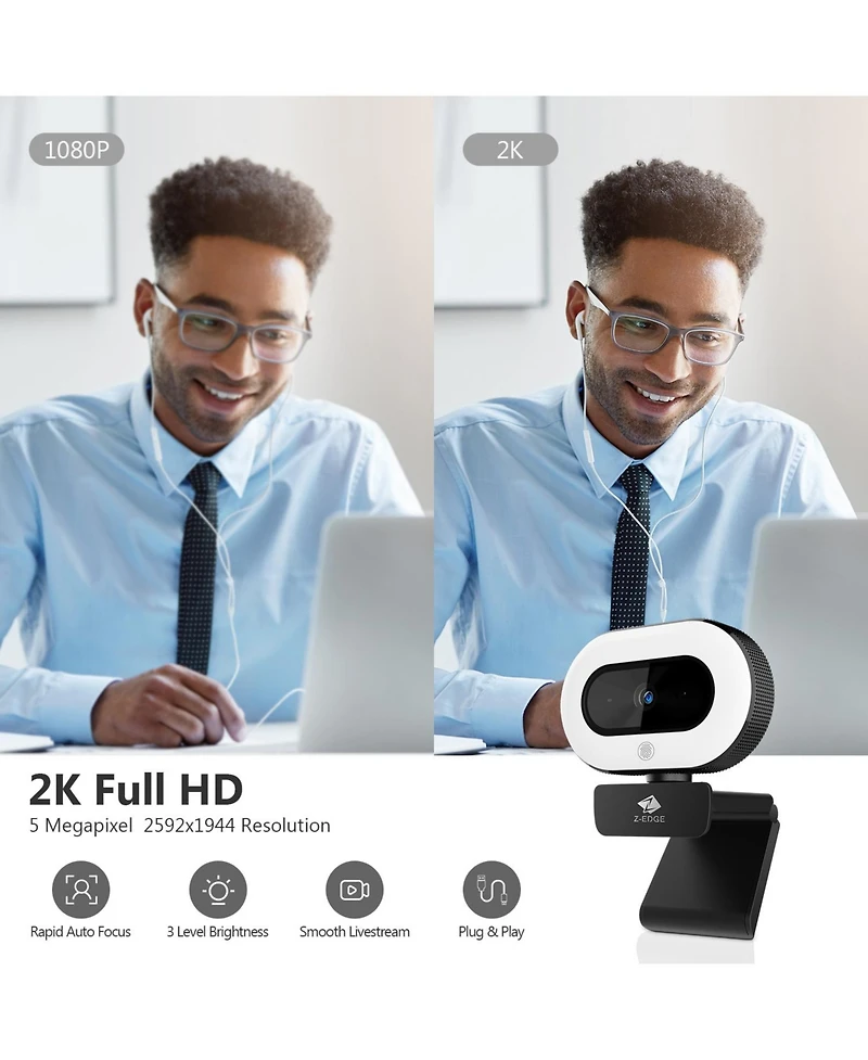 Z-edge 2K Qhd Stream Webcam Auto Focus Web Camera for Pc