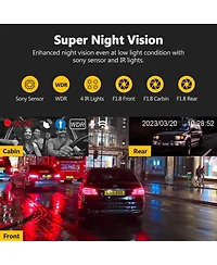 Z-edge T3P 3 Channel 4K Dash Camera, Front + Rear + Cabin 3 Ch Recording, Ips Touch Screen Ir Night Vision & Super Capacitor, with 64GB Tf Card