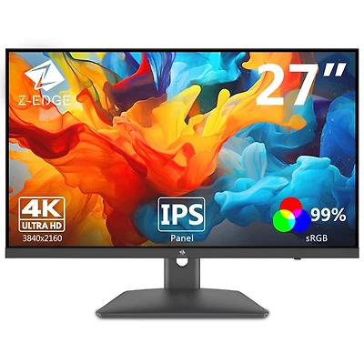 Z-edge U27P4K 27" Ultra Hd 3840 x 2160 99% sRGB 75Hz 5ms Ips 4K Monitor, Hdmi, Dp, FreeSync, Led Backlit, Anti-Glare, Support Wall mount