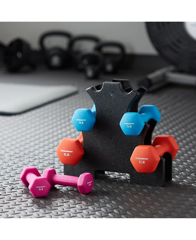 Philosophy Gym Neoprene Dumbbell Hand Weights with Stand, lbs ( lb, 3 lb