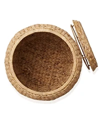 Casafield Round Storage Basket with Lid, Natural - Handwoven Water Hyacinth Hamper Organizer for Laundry, Blankets, Plants