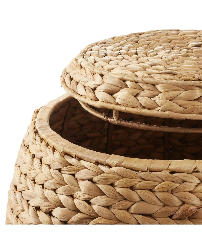 Casafield Round Storage Basket with Lid, Natural - Handwoven Water Hyacinth Hamper Organizer for Laundry, Blankets, Plants
