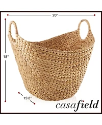 Casafield Large Laundry Boat Basket with Handles - Espresso, Woven Water Hyacinth Storage Tote for Blankets, Bathroom, Bedroom, Living Room
