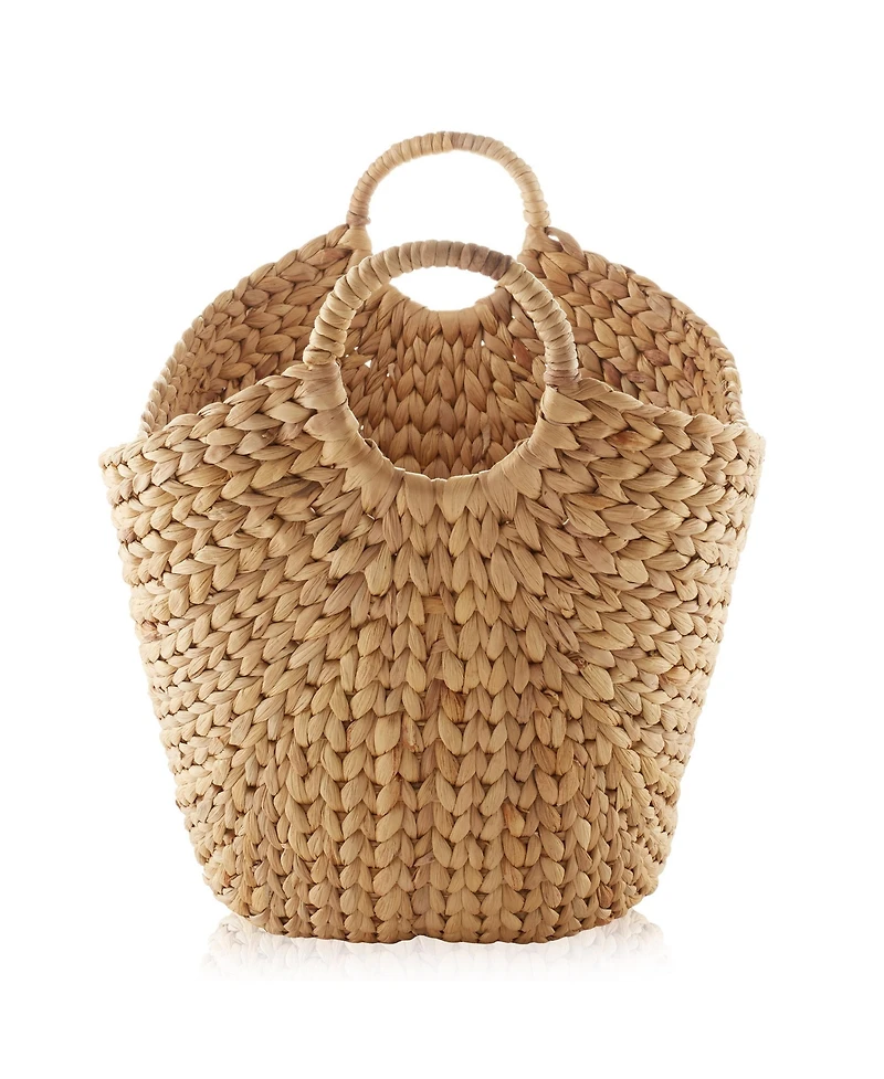 Casafield Large Laundry Boat Basket with Handles - Espresso, Woven Water Hyacinth Storage Tote for Blankets, Bathroom, Bedroom, Living Room