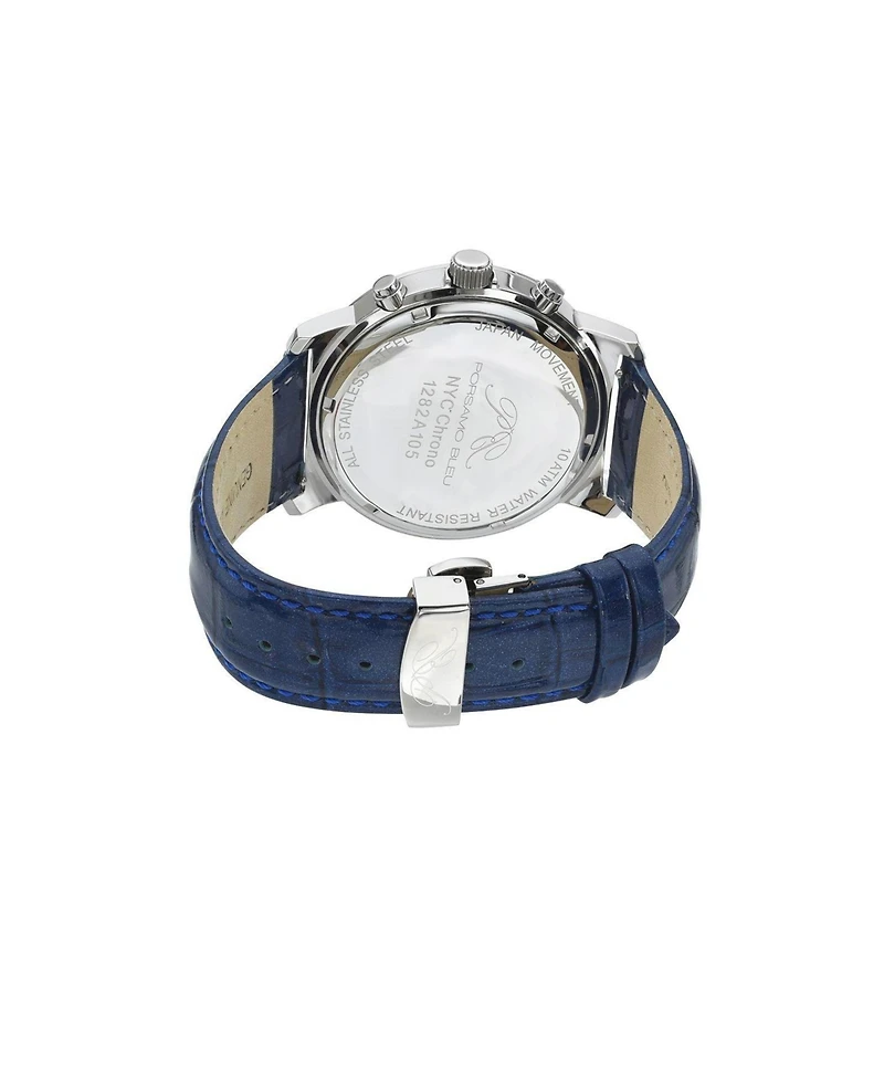 Porsamo Bleu Nyc Chrono Genuine Leather Silver Tone & Blue Men's Watch 1282ANYL