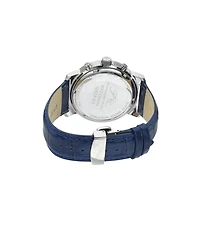 Porsamo Bleu Nyc Chrono Genuine Leather Silver Tone & Blue Men's Watch 1282ANYL