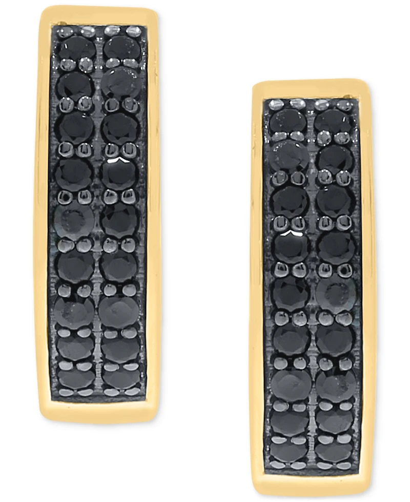 Men's Black Diamond Double Row Huggie Hoop Earrings (1/3 ct. t.w.) in 14k Gold-plated Sterling Silver or Black Rhodium-plated Sterling Silver, 1/2"