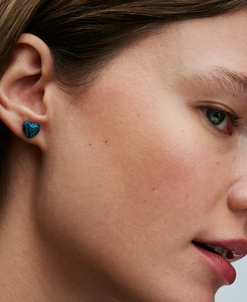 Pandora Sterling Silver Opalescent Green Heart Stud Earrings