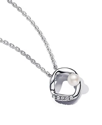 Pandora Shaped Pave Circle Treated Freshwater Cultured Pearl Collier 17.7 inch Necklace