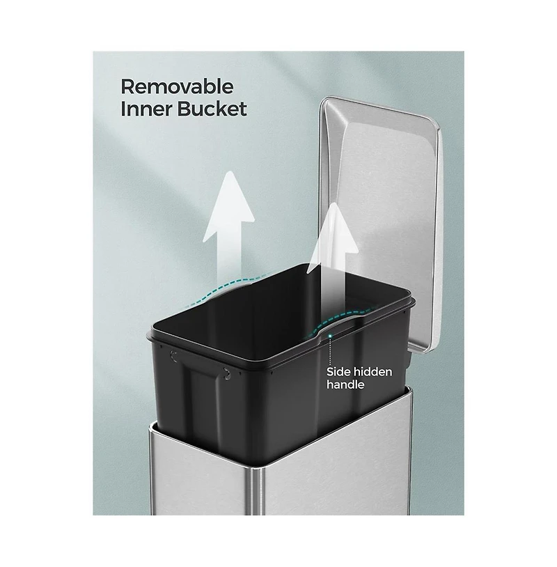 Slickblue 12.7 Gallon Garbage Can For Narrow Spaces With Soft-close Lid