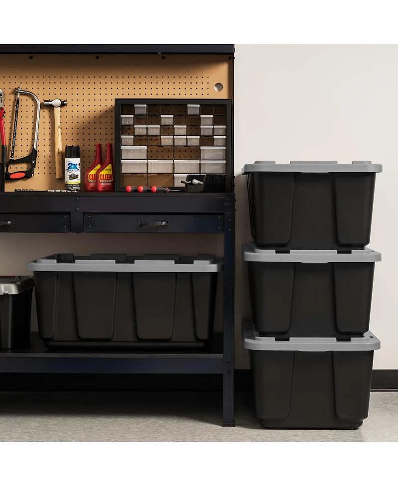 Iris 27Gal/108Qt 4 Pack Large Heavy-Duty Storage Plastic Bin Tote Container with Durable Lid, Black/Gray